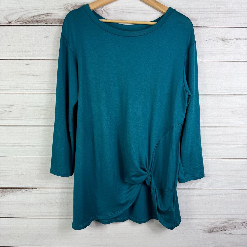 Bobeau Womens Blue Quarter Sleeve Twist Tie Top Large EUC‎